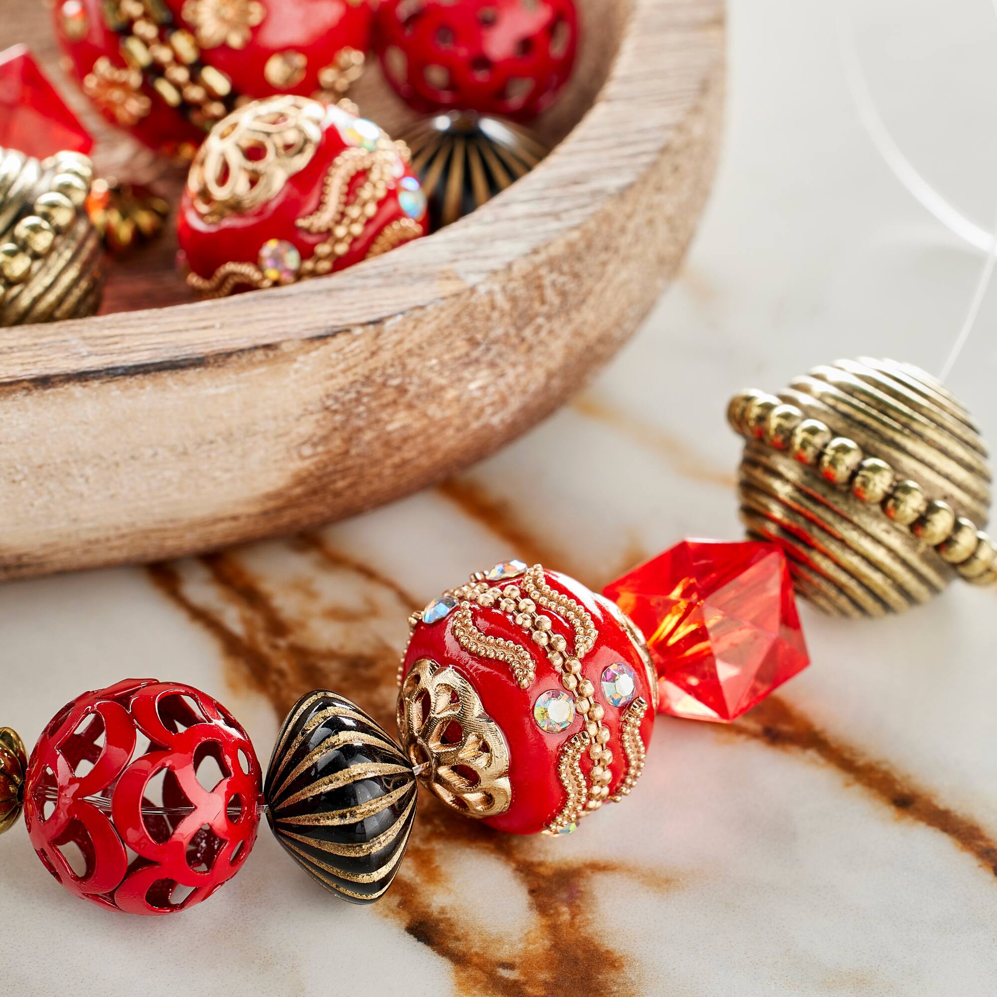 Red & Gold Strung Beads by Bead Landing™